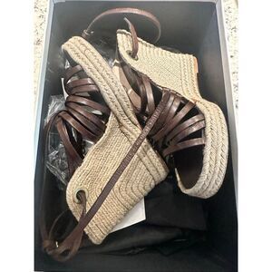 Yves Saint Laurent Grenade 90 Strappy Sandal Wedge, size 37